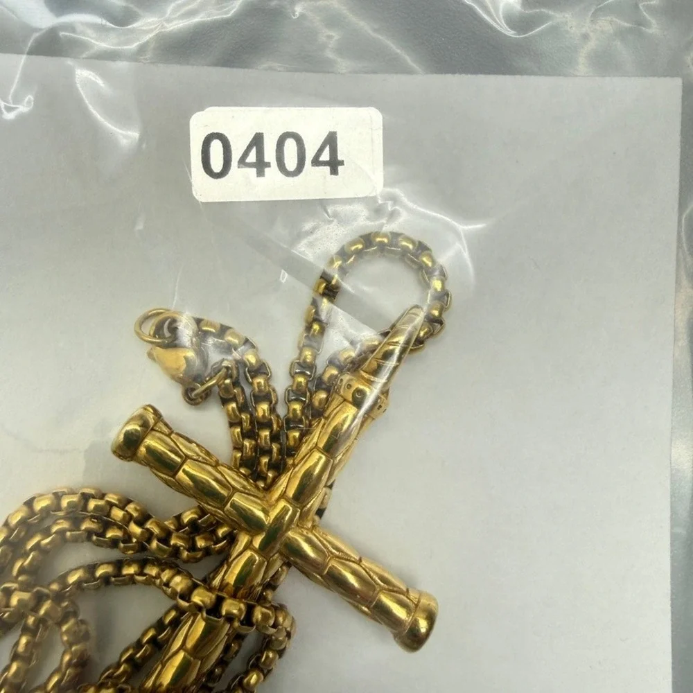 Gold Tone Cross Pendant‎ Box Chain Necklace 23
